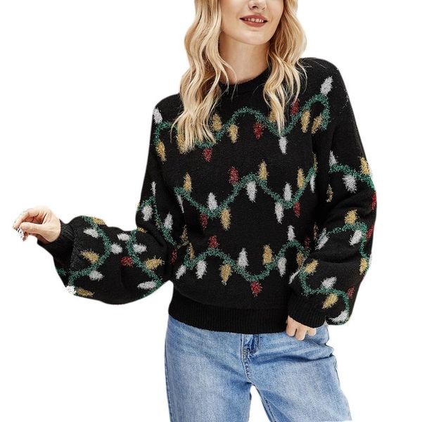 

women christmas long sleeve sweater tinsel colorful lights knitted jumper 6xda women's sweaters, White;black