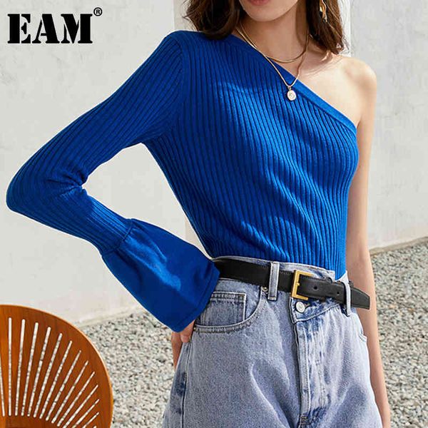 

[eam] knitting asymmetrical sweater loose fit slash neck long sleeve women pullovers fashion spring autumn 1dd6173 21512, White