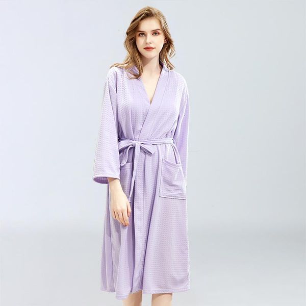 

women's sleepwear nightwear waffle robe casual lovers kimono bathrobe gown soft nightgown home clothes autumn intimate lingerie, Black;red