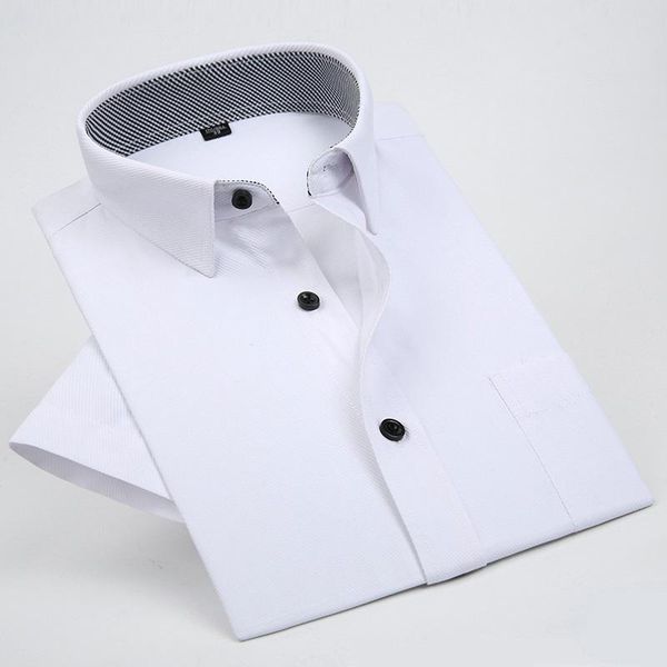 

men's casual shirts plus size 8xl non-ironing men dress shirt summer short sleeve solid male clothing regular fit business, White;black