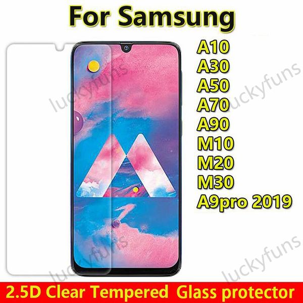 2.5D Limpar protetor de tela de vidro de vidro temperado para Samsung Galaxy A10 A20 A20Core A30 A40 A50 A60 A70 A80 A90 A10 A9 Pro