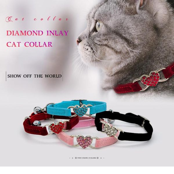 

cat collars & leads puppy elastic bell heart shape pet collar velvet necklacce adjustable dog kitty supplies #j20