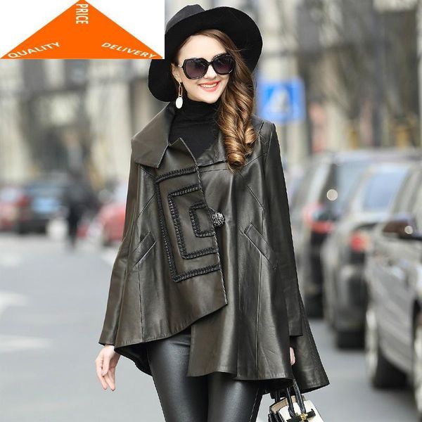 

women's leather & faux montone genuine jacket women long loose irregular real sheepskin coats female spring autumn clothes 2021 lwl9477, Black