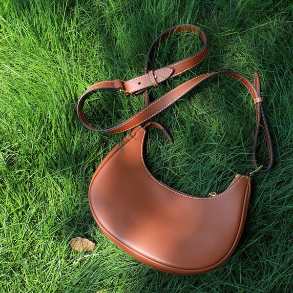 

women's 2021 new trendy cowhide hobo simple half-moon leather hand-held crescent bag half-moon saddle bag one-shoulder slant hand leath