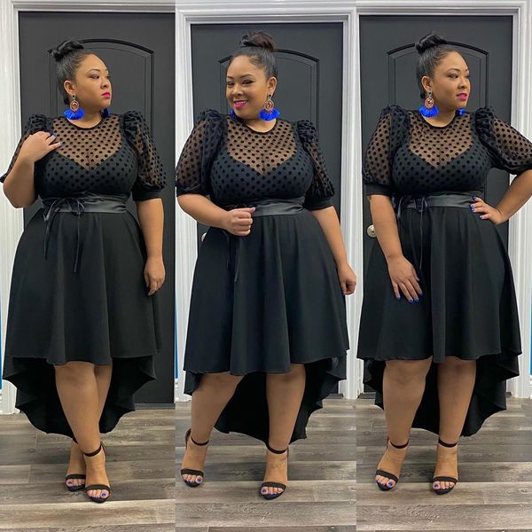 

plus size dresses 2021 fashion hollow out medium sleeve irregular large