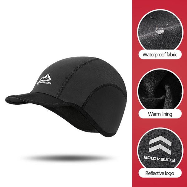 

winter cycling caps windproof warm thermal ski cap fleece polar running skiing riding hat men's mtb bike headwear & masks, Black