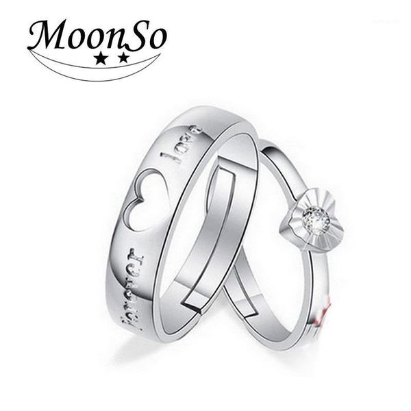 

cluster rings solid real 925 sterling silver with cz zircon for couples matching adjustable ring jewelry couple lovers r6871, Golden;silver