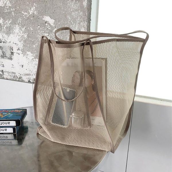 

storage bags women's 2021 ins wind mesh beach bag large holding transparent single shoulder all- shopping