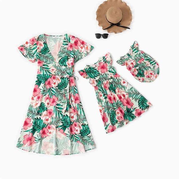 

summer mommy and me v-neck floral vacation dresses 210528, Blue