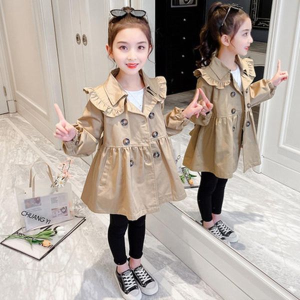 

coat toddler girls clothes autumn long sleeve fashion double-breasted trench coats children solid outerwear with sashes costume 4-13y, Blue;gray
