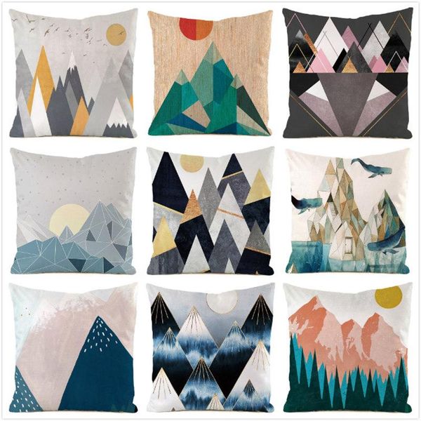

cushion/decorative pillow 45cm*45cm mountain geometry art inimitated silk fabric throw covers couch cushion cover home decorative pillows