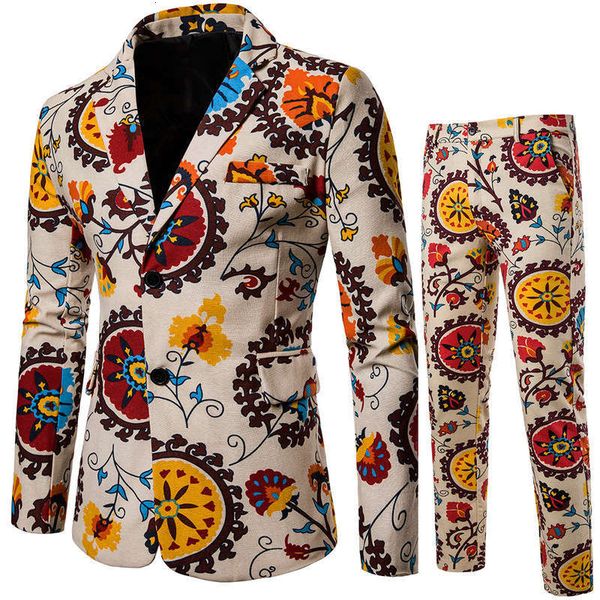 

& men's suits blazers a of european leisure and fashion national cotton hemp printed suit in autumn / winter, White;black
