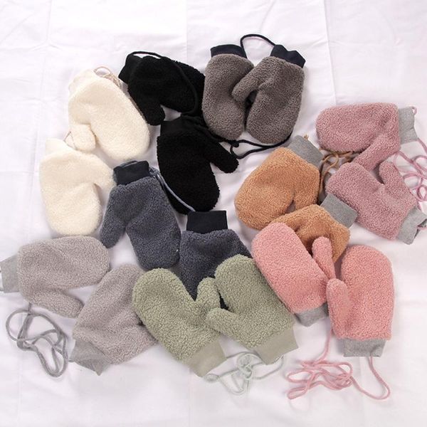 

disposable gloves women winter solid color teddy fur warm and versatile on-line hanging neck even finger student plush glovesa871