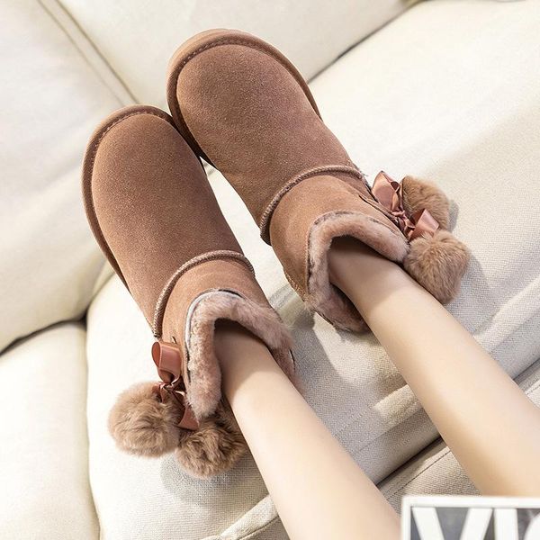 

boots sheepskin low-tube snow female fairy all-match women's shoes 2021 winter cotton thick and warm, Black