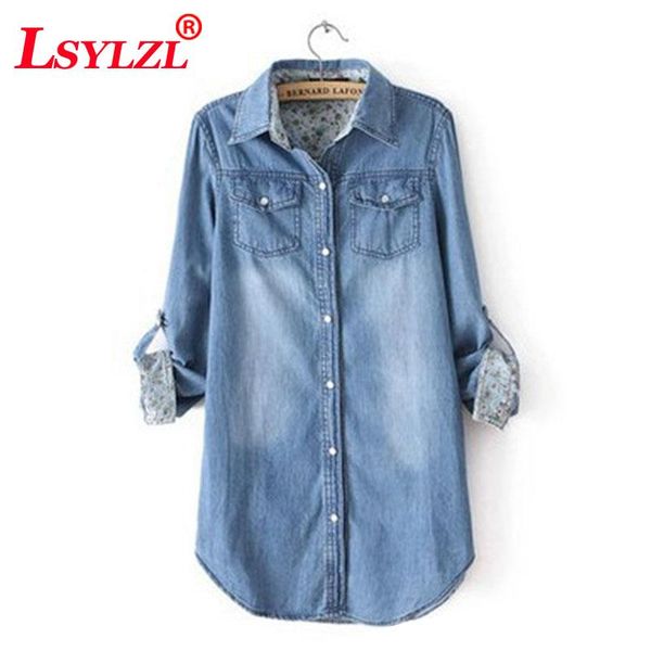 

women's blouses & shirts fashion women blouse spring autumn casual camiseta de mujer long sleeve denim jeans shirt c186, White