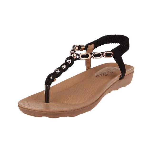

solid bohemia thick bottom women shoes comfort sandals summer fashion flip flops flat gladiator sandalias, Black