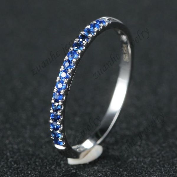 

cluster rings baihe full eternity natural sapphires wedding band ring solid 14k white gold engagement women fine jewelry sapphire, Golden;silver