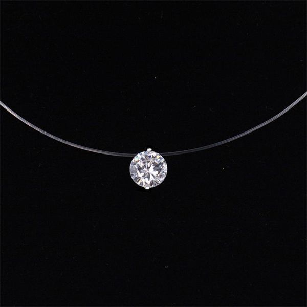 

pendant necklaces fashion sier color crystal zircon invisible nelace for women transparent fishing line chain collier femme, Silver