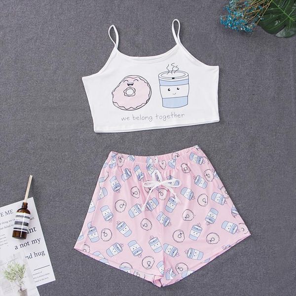 

plus size cute pajamas women sleepwear with shorts summer home wear kawaii clothes pyjama 2 piece set nightie pijamas, Black;red