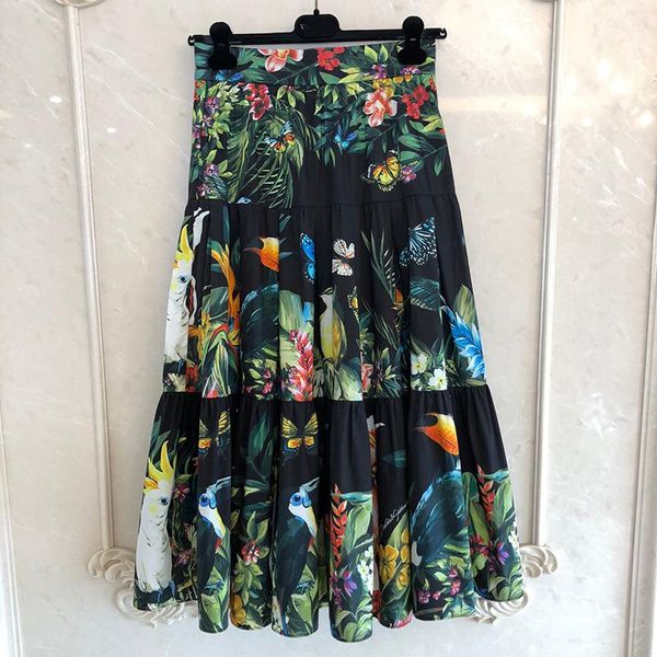 

fashion designer skirts for lady 100% cotton mid-calf floral printed women 2021 summer, Black