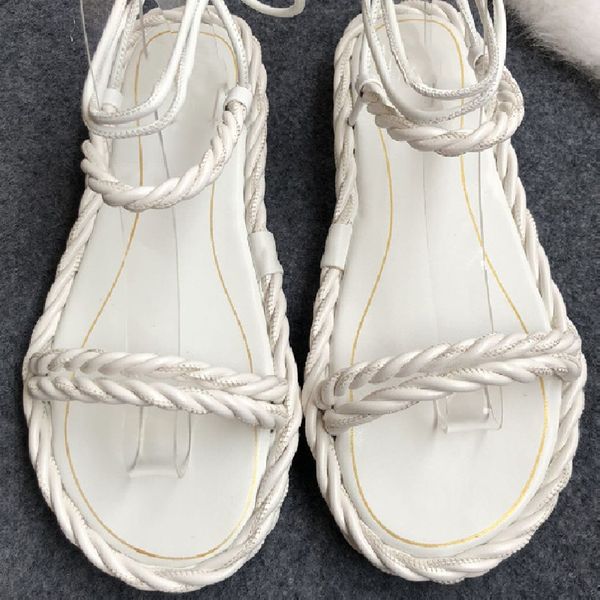 

rope summer buckle flat shoes casual 2021 sandalias new mujer fashion dad sandals woman white, Black