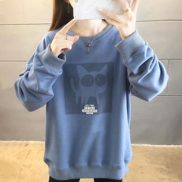 

women's t-shirt women sweatshirt autumn casual loose o neck long sleeve cat print shirt female girls streetwear pullover, White