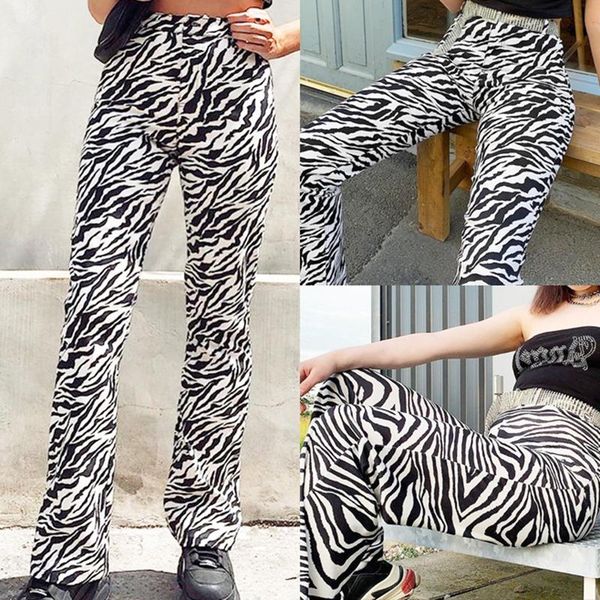 

zebra print elegant pants capris harajuku high waist trousers ladies casual office women streetwear women's &, Black;white