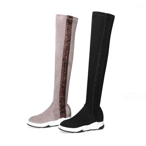 

boots moonmeek over the knee boots women round toe zip suede leather flat platform classic autumn winter womens1 vnhg, Black