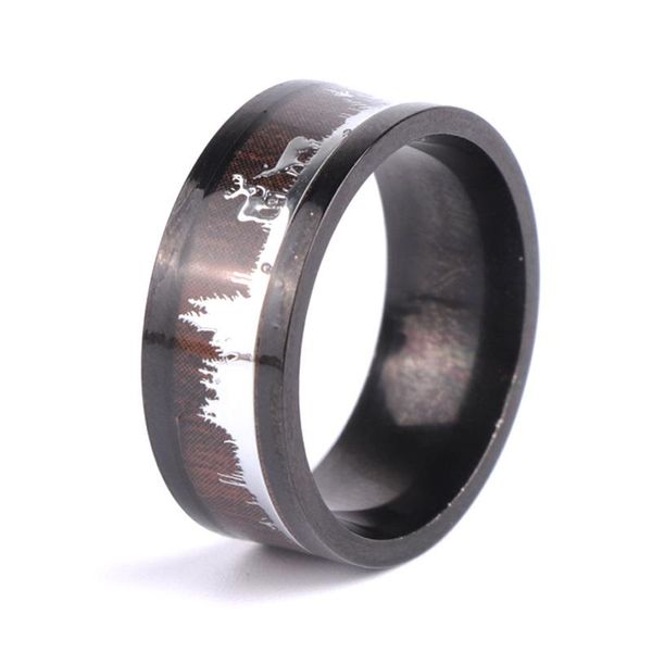 Eheringe, klassischer männlicher Ring, Band, Holzeinlage, Hirsch-Hirsch-Silhouette, Holzornament, Kreis, Weihnachtsgeschenk für Männer