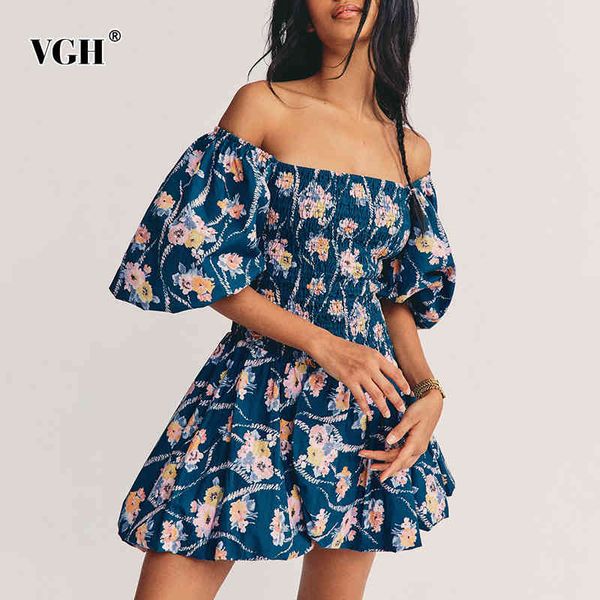 

vintage print ruched slim dress for women square collar puff short sleeve high waist irregular mini dresses female tide 210507, Black;gray