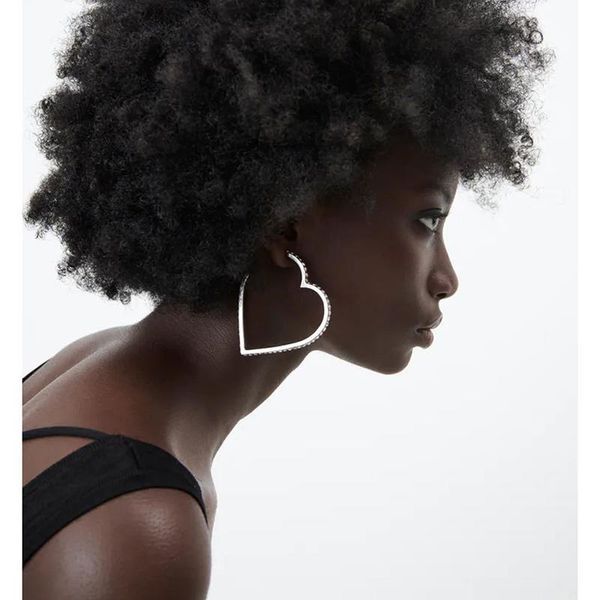 

hoop & huggie rhinestone prong set love earrings exaggerated inlaid hip hop style ladies fashion products, Golden;silver