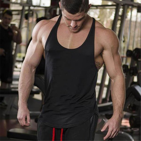 

brand solid clothing bodybuilding tank mens sleeveless shirts fitness men singlets blank cotton workout stringer gyms vest, White;black