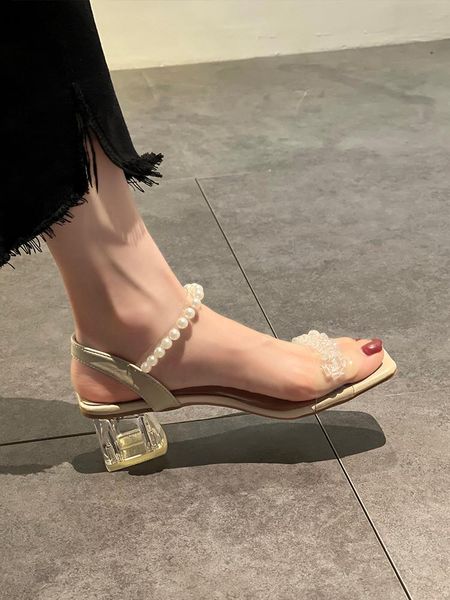

sandals high heels women diamond square heel wedding shoes leather summer fashion, Black