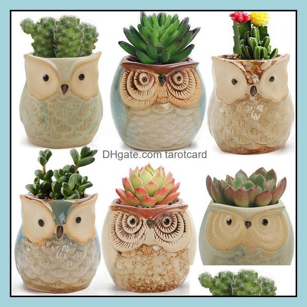 GardenMate Cartoon Owl Flower Pot - Ceramic Mini Planter for Succulents & Small Plants, Home/Office Decor.