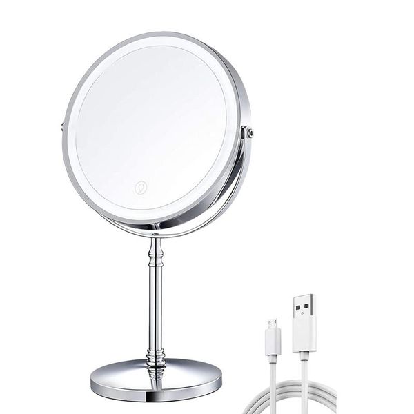 

compact mirrors 5x magnified lighted makeup double mirror,7 inch usb portable led lights cosmetic desk table vanity mirror for bathroom