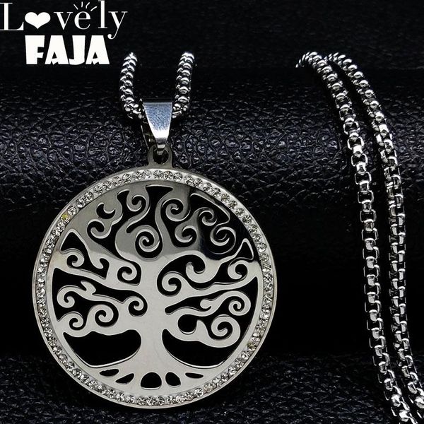 

fashion stainless steel crystal statement necklace women cloud tree of life silver color jewellery joyas n18147 pendant necklaces