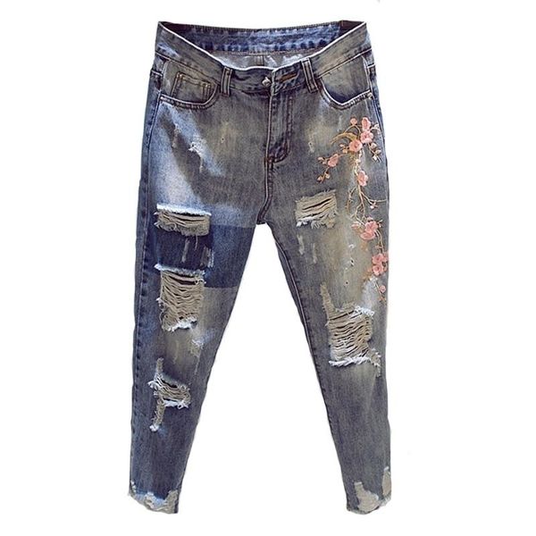 

women's jeans spring, summer, autumn, south beggars' season burr hole women boyfriend for capris loose and thin harlan, Blue