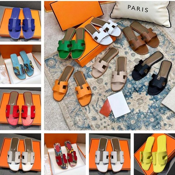 

2021 designer slippers women sandals ladies luxury genuine leather h slides flat shoes oran sandal party wedding shoe with box size 35-42, Black