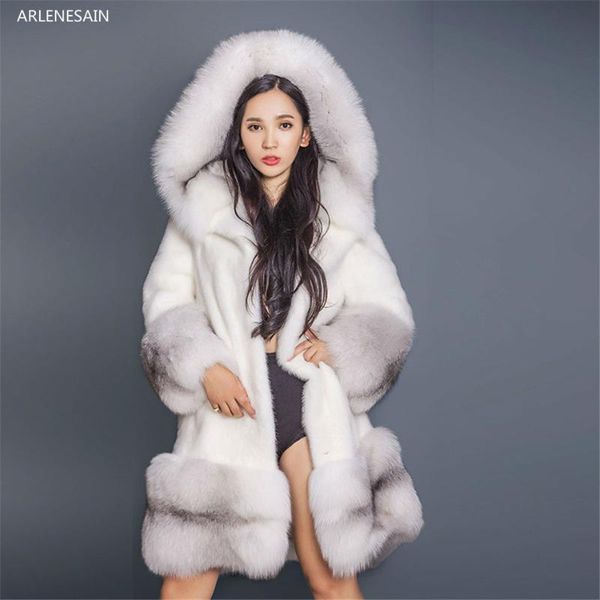 

women's fur & faux arlenesain custom 90cm long russian cross hoodies full length mink coat real parka sliver women, Black