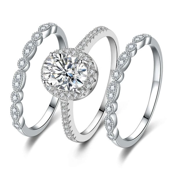 

jewelry row diamond women's fashion three piece zircon wedding ring, Black