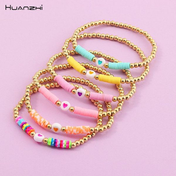 

beaded, strands huanzhi 2021 ins fashion bohemia style colored clay heart round golden color bead bracelet for ladies girls summer party jew, Black