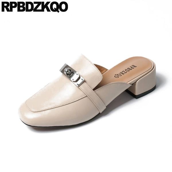 

sandals mules luxury shoes women designer spring chunky low heel thick slip on embellished nude slides slippers, Black