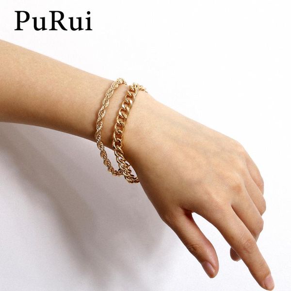 

link, chain punk charm bracelet minimalist vintage double layered gold color hip hop jewelry for women fashion 2pcs/set, Black