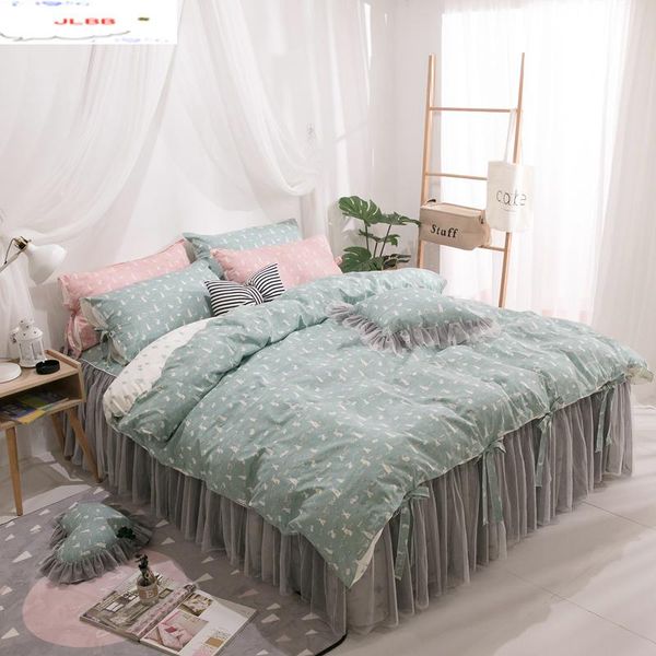 

bedding sets princess lace wedding set king  twin pure cotton bed skirt green duvet cover bedspread pillowcase luxury bedclothes