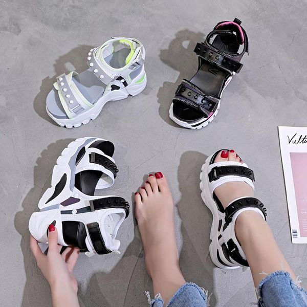 

chunky sandals womens summer shoes platform 2021 lady wedges high increased womans, Black