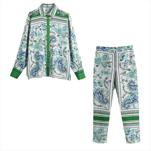 

two piece set vintage womens pants printed shirt amp trousers chic fashion casual cozy summer woman outfits sets, White
