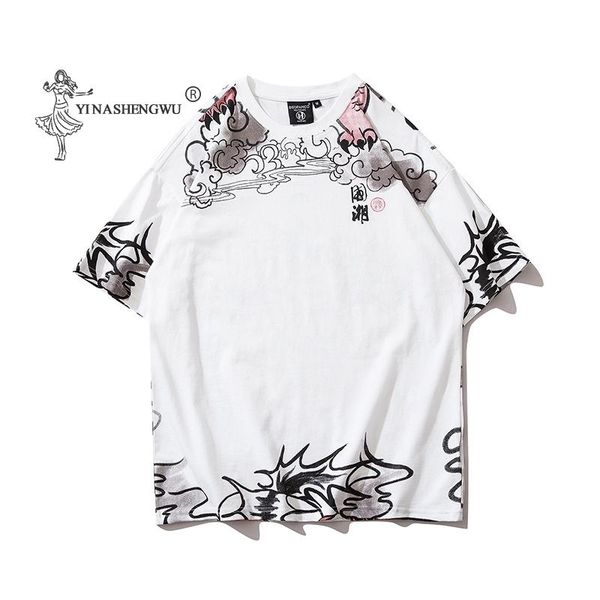 

round neck men's short-sleeved spring and summer net red hip-hop national tide printing high street couple loose version t-shirt ethnic