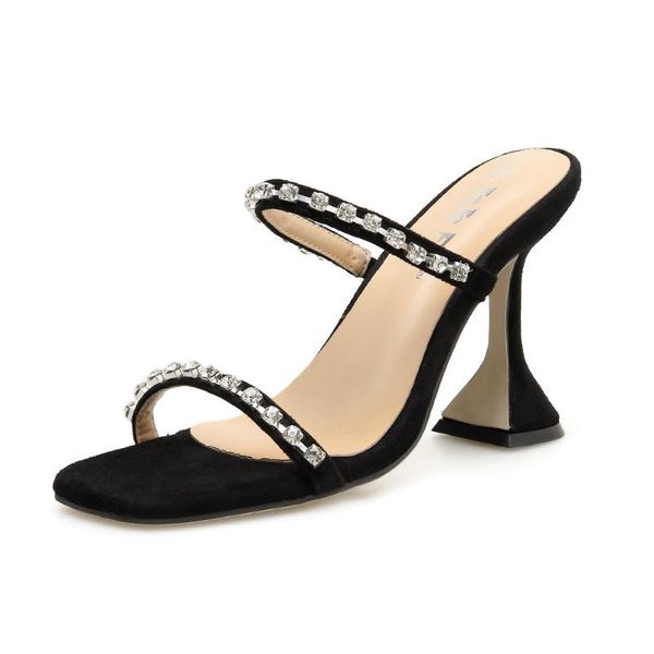

women's shoes style lady's glass high-heeled slippers with generous toe heels for 2021 summer, Black