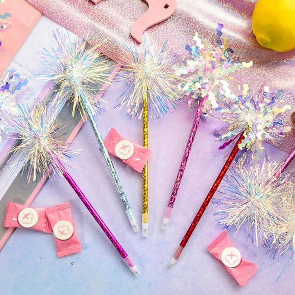 

ballpoint pens 1 pcs kawaii 0.5mm shining colorful silk laser glitter ball for school student signature pen gift stationery, Blue;orange