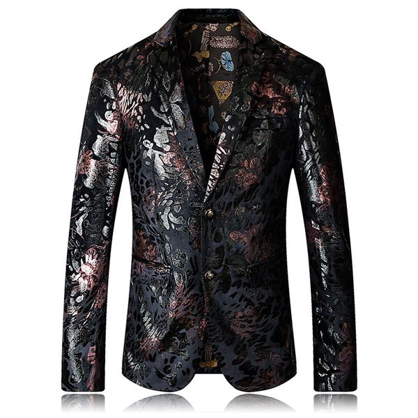 

mens fashion dress blazers floral printed jackets coats slim fit male velvet casual blazer stage wear, White;black